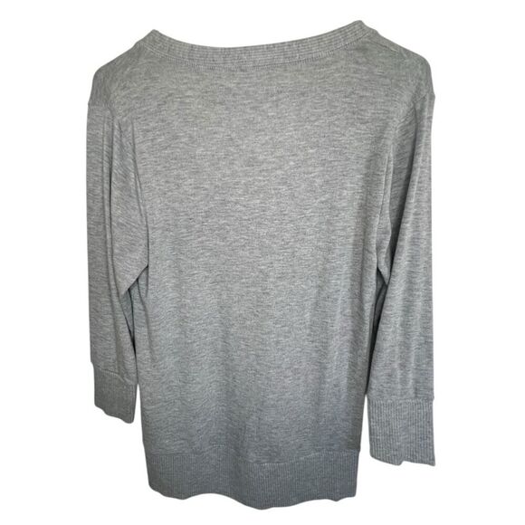 Zenana Grey Half Button Up V-Neck Basic Cardigan Sweater - Picture 4 of 5
